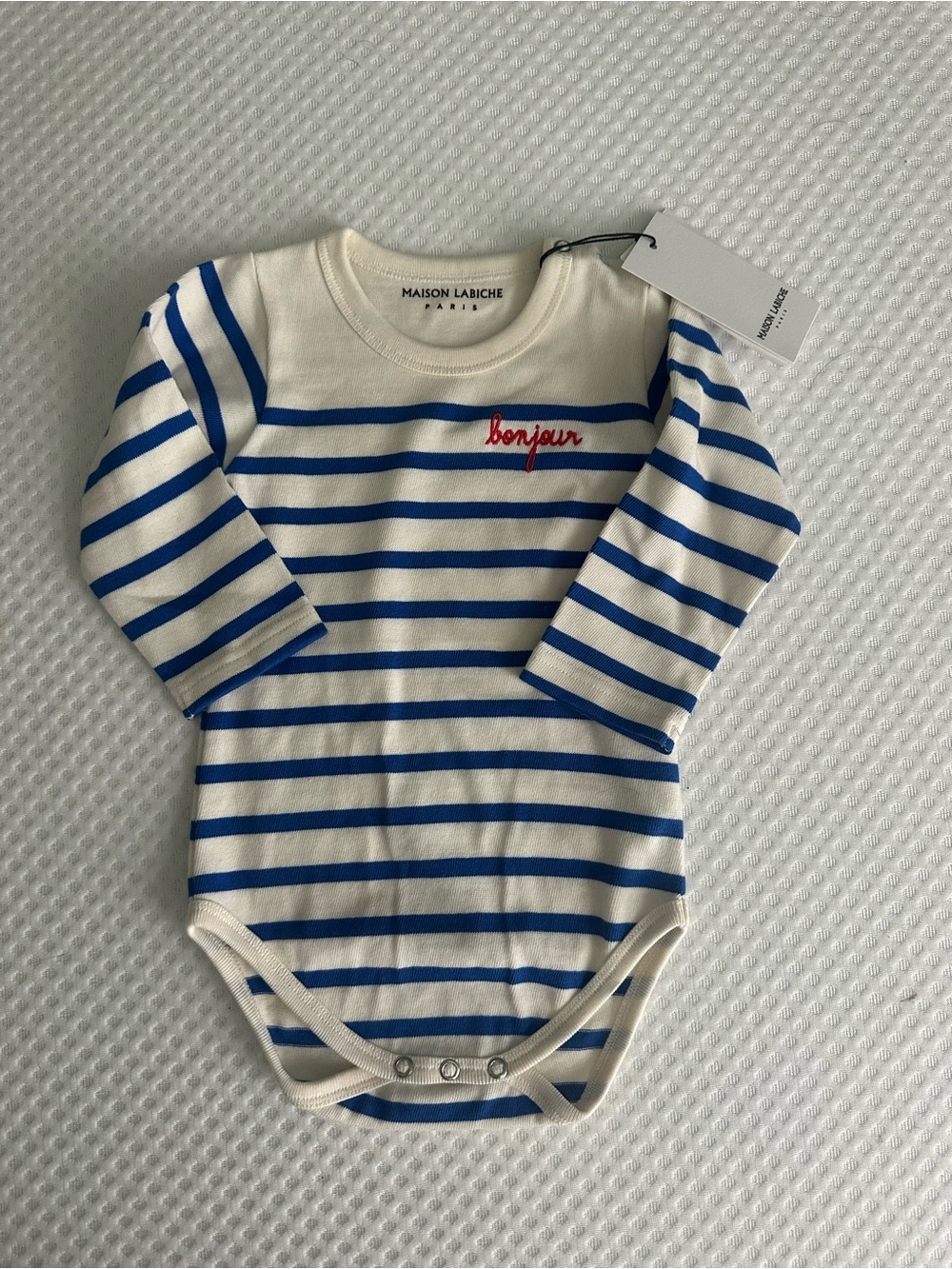 Maison Labiche Paris Striped ‘Bonjour’ Bodysuit Onsie NWT